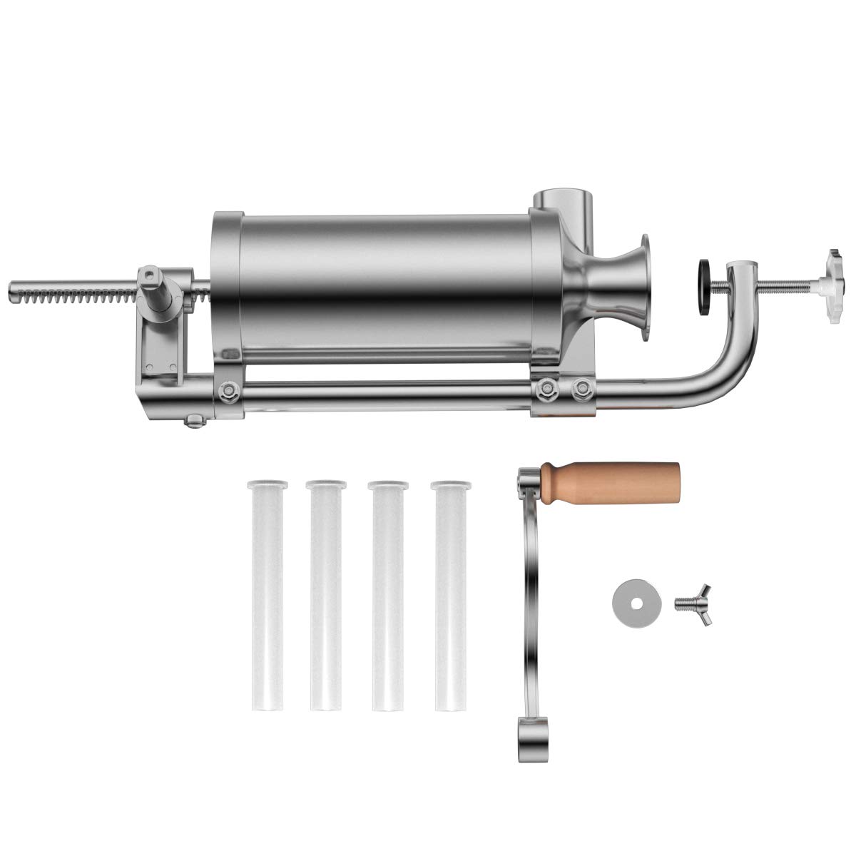 COSTWAY 1,5kg/2,5kg/3kg/5kg Wurstfüller manuell, Wurstmaschine aus Edelstahl, Wurstfüllmaschine silber, Wurstpresse mit Tischklemme, Wurstspritze inkl. Füllrohre (2,5KG - 4 Füllrohre)