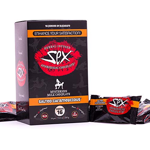 Herbal Aphrodisiac Infused Sex Chocolate - Delicious Female Sexual Desire Enhancer and Libido Booster for Men & Women, 16 Count Box - (Salted Caramel/Milk Chocolate)