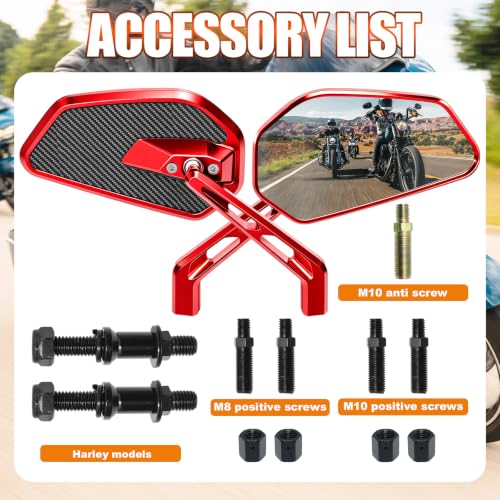 Image of Motorcycle Red Carbon Fiber Rearview Mirrors for Harley Davidson