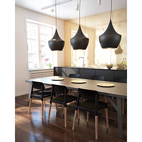 Image of Finch Fox Bella Molded ABS Plastic with Wood & American Mid-Century Styling Armless Side Dining Chairs for Home, Cafe, Restaurents, Living Room Chair in Black Color (Set of 4)
