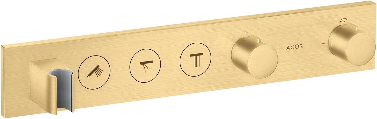 AXOR ShowerSolutions Modern -Handle 21-inch Wide Thermostatic Shower Valve Trim with Diverter in Brushed Gold Optic, 18356251