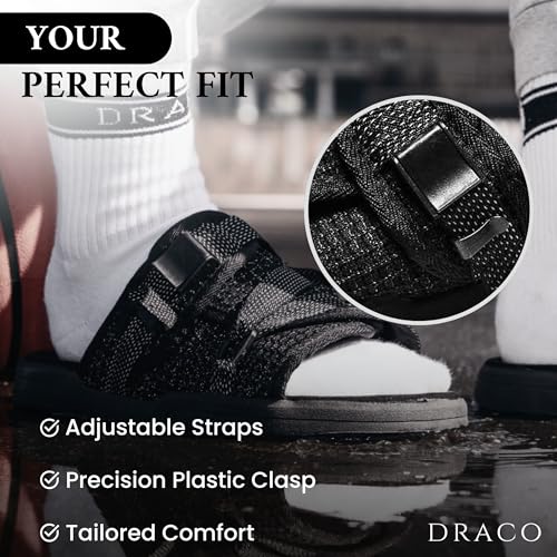 DracoSlides Reflective Slides for Men and Women, Wrapped in Reflective 3M with Adjustable Straps for Wide/Narrow Feet, Sandals with Arch Support & Slip Resistant, Men & Women Footwear, Black3