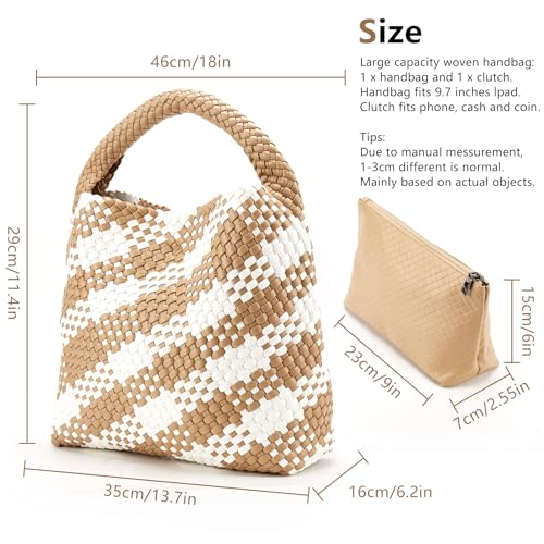Image of Woven Tote Bag for Women, Fashion Woven Bags for Women Vegan Leather Shoulder Handbags Large Summer Beach Travel Bag