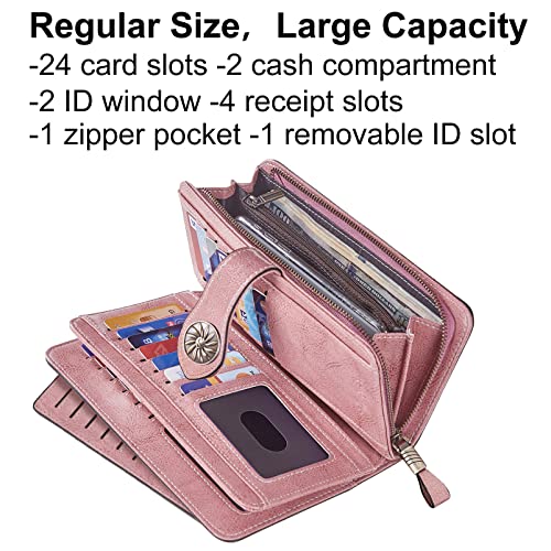 Travelambo Womens Wallet Large Capacity Rfid Blocking Genuine Leather Wristlet Wallets(Pink) #TOP5