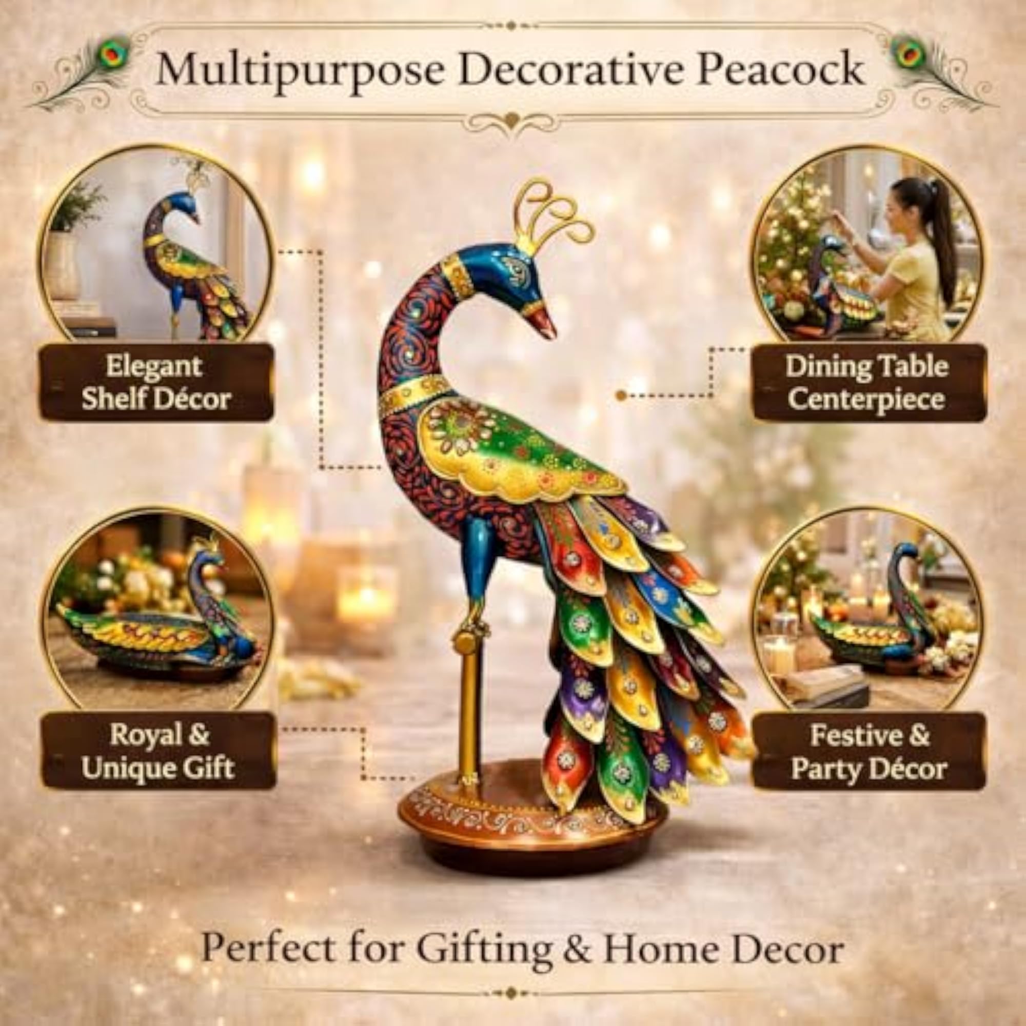 Handcrafted Metal Peacock Showpiece for Home Décor