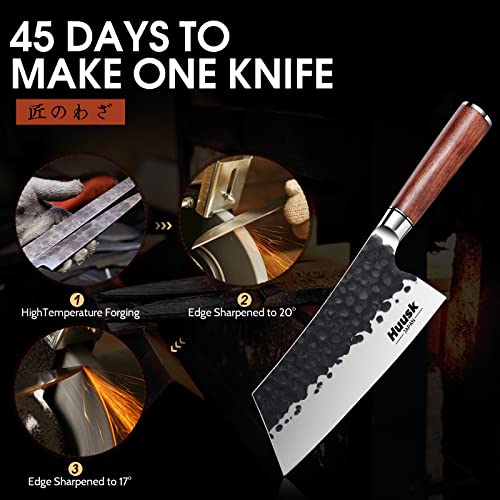 Huusk Cleaver Knife, 7" Japanese Professional Kitchen Knife, Japanese Slicing Knife 8 Inch Sushi Knife, High Carbon Steel Sharp Chef Knife With Ergonomic Rosewood Handle Gift Box #TOP4
