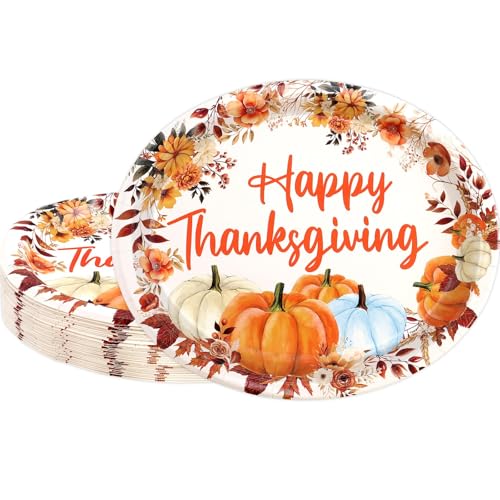WorldBazaar Thanksgiving Oval Paper Plates 24 Count 10 X 12 Large Pumpkin Plates Disposable Dinner Platter Fall Holiday Party Supplies