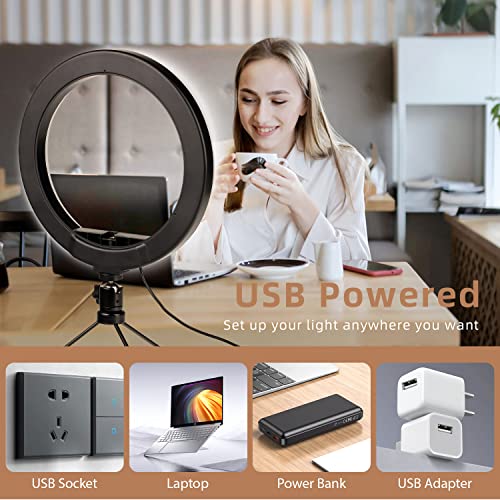 10" Selfie Ring Light With Tripod Stand & Phone Holder: Phopik Dimmable Desk Led Makeup Ring Light For Live Streaming/Zoom Meetings/Youtube Video/Volg, Compatible With Iphone & Android #TOP4