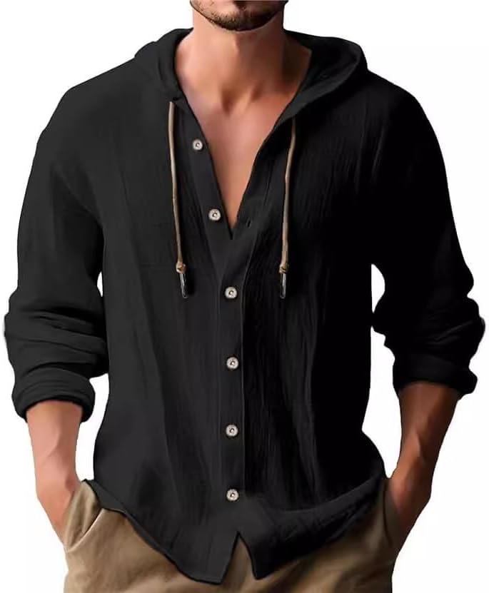 Men's Guayabera Shirts, Linen Shirt & Linen Hoodie - Long/Short Sleeve Button Down, Lightweight Hawaiian Beach Tops