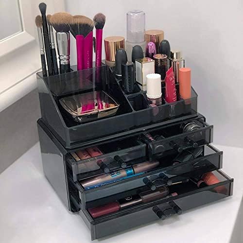 Albert Austin Makeup Organizers | Acrylic Cosmetic Storage Box | Stackable Dressing Table Organiser | Multiple Slots With 4 Drawers | Makeup Brushes Lipsticks Eyeshadow Palettes Jewellery Organizer