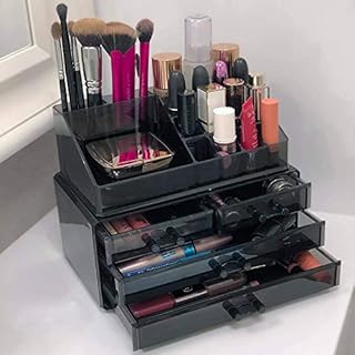 Albert Austin Makeup Organizers | Acrylic Cosmetic Storage Box | Stackable Dressing Table Organiser | Multiple Slots With 4 Drawers | Makeup Brushes Lipsticks Eyeshadow Palettes Jewellery Organizer