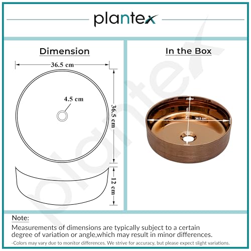 Image of Plantex Ceramic Round Wash Basin /Designer Table Top Washbasin /Countertop Wash Basin for bathroom /Home /Office (Rose Gold-14x14x5 Inch)