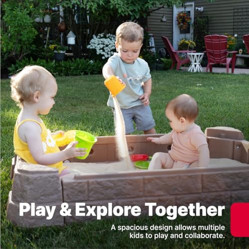 Image of Step2 Naturally Playful Sandbox II, Kids Sand Activity Sensory Play Pit, Summer Outdoor Toys, 7 Piece Water Toy Accessories, for Toddlers 1+ Years Old