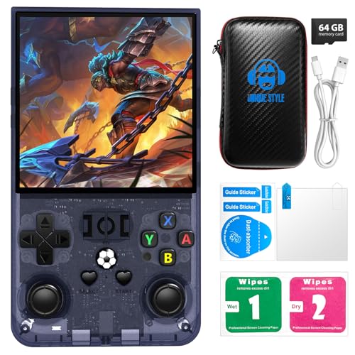 R36MAX - Consola de juegos de mano retro con sistema Linux de código abierto, tarjeta TF de 64 GB incorporada, más de 18.000 videojuegos clásicos, consola de juegos portátil con pantalla IPS HD de 4
