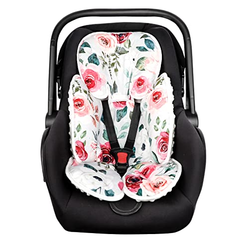 Caruili Infant Car Seat Head Body Support Pillow, Newborn Car Seat Insert For Girls, Soft & Adjustable Baby Headrest For Carseat, Stroller, Swing, Rose Floral Printed #TOP8