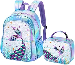 WAWSAM Kids Backpack Set - Sparkly School Backpack with Lunch Bag for Girls