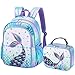 Pailletten Meerjungfrau Rucksack Set–Schulrucksack mit Lunch Tasche für Kinder Mädchen Kleinkind Vorschule Kindergarten Grundstufe 15'' Reisen Blau Funkeln Rucksack Isolierte Lunch Tasche Brotdose