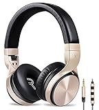 Riwbox IN5 Foldable Headphones with Microphone and Volume Control Stereo Folding Headset Strong Low Bass for iPhone iPad Smartphones Laptop Mp3/4 (Black gold)