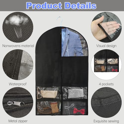 Suit Bag for Boys and Men, Large Capacity Visible Window Black Suit Carrier Breathable Dustproof Garment Bags for Jacket Windbreaker Shirt - Image 4