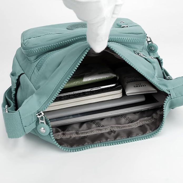 Image of Women Sling-body Bag Waterproof Nylon Multi-layer Sling Bag Casual Satchel Bag Shoulder Bag Messenger Bag Travel Sling-body Bag Day Pack Card Holder Black and Silver.