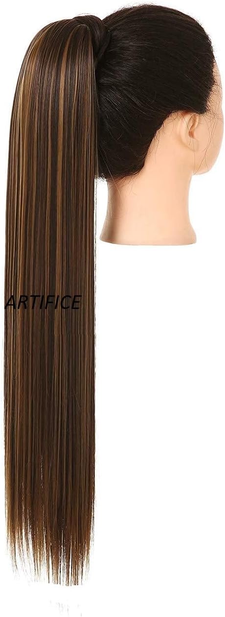 Artifice 24 Inches Long Wrap Around Ponytail Hair Extension for Style Girls Brown with Blonde Highlighted