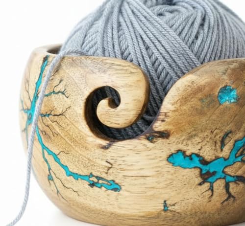 Image of Lichtenberg Figure Yarn Bowl - Handmade Wooden Yarn Bowl for Knitting Yarn Ball Holder - Yarn Bowls with Holes Crochet Bowl Holder - Yarn Storage Bowl 7 inch x 4 inch inches (SB-Yarn Bowl)