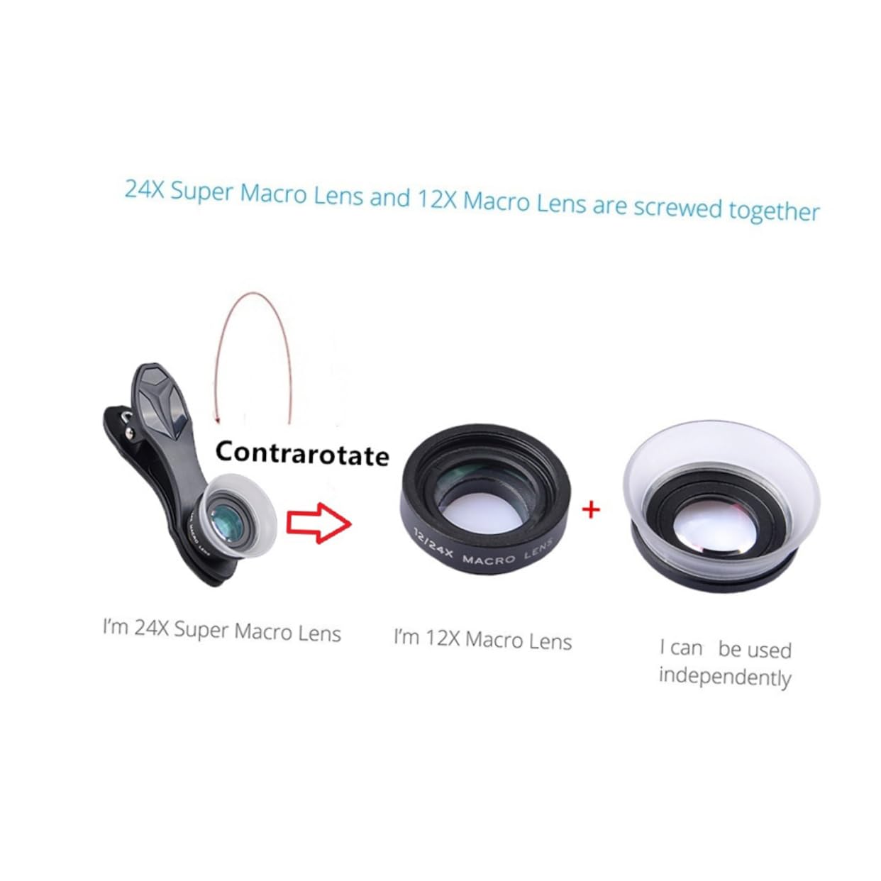 BESTonZON 2piezas Macro para Teléfono Móvil Clip Kit De Lentes De Cámara Compatible Smartphones Instalación y Diseño