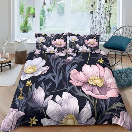 Housse de couette fleurs 3D seamless patterns parure de lit king 3 pièces en microfibre - 2