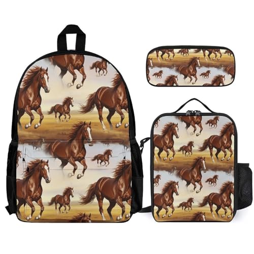 AMRANDOM 3PCS Backpack Lunch Bag Horse Backpack Sets
