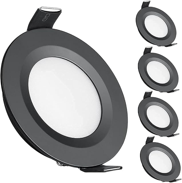 Acegoo 4 x DC 12V LED Recessed Ceiling Lights 3W Dimmable Downlights for Motorhome Boat Camper Van Caravan Yacht Bathroom, Full Aluminum Round Puck Lights (Black, Cool White 6400K)