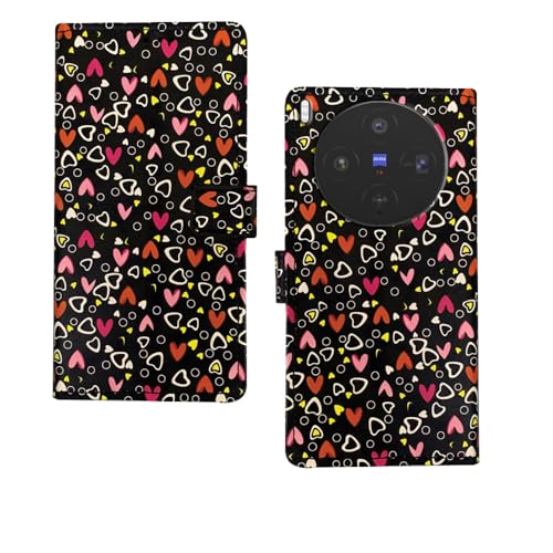 Image of amazon basics Vivo X300 5G Flip Cover | Card Pockets Wallet & Stand | Flip Cover for Vivo X300 5G (Black Hearts)