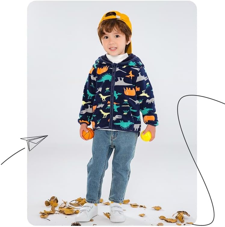 PINU Fashion Cool Print Fleece Hooded Jacket for Toddlers Kids Unisex Winter Autumn Spring Warm Cartoon Outerwear - Image 2