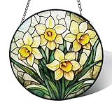 Buntglasfenster-Hängedekoration, 6.3Zoll Narzissenblume aus Buntglas Sonnenfänger, Diamant-Glasplatte Pflanzen-Sonnenfänger für Fenstern in Haus, Garten und Balkon Dekoration