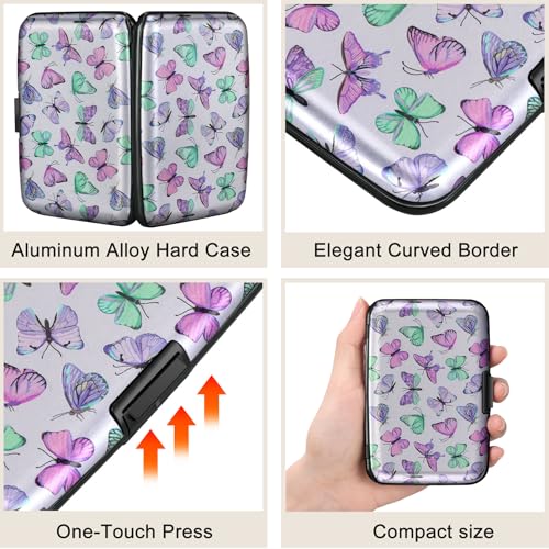 Image of ELFISH Mini RFID Aluminum Wallet Credit Cards Holder Business Card Case Metal ID Case for Men Women(Colorful Butterflies)