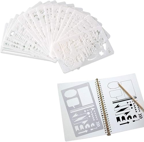 Juego de plantillas de balas de 54 piezas, plantillas de planificador de diario para diario, cuaderno, álbum de recortes, plantilla de dibujo de