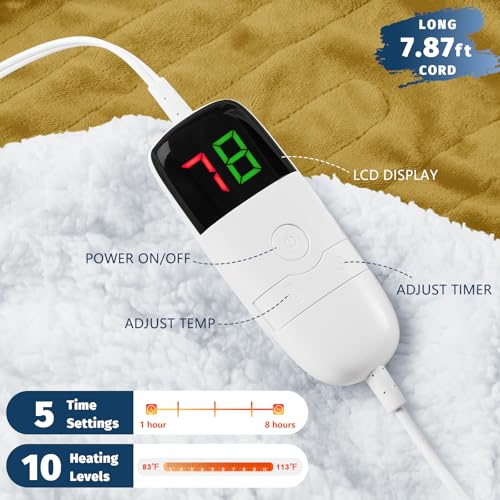 BOMOVA Heated Electric Throw Blanket - 50" x 60" Heating Blanket with 10 Heating Levels & 8 Hours Auto Off, Warm Flannel Blanket with Over-Heat Protection, for Women, ETL & FCC Certified