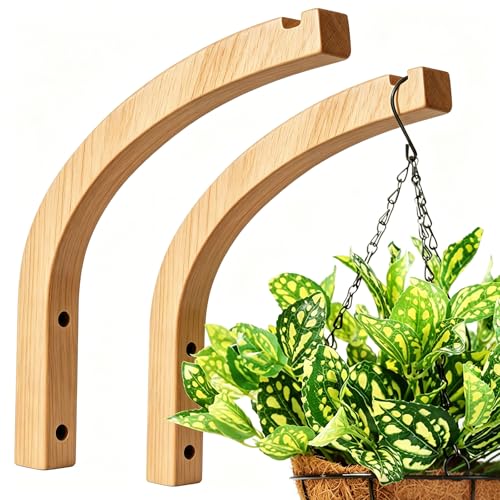DSJIFGEW Wooden Plant Hangers - Hanging Plant Hooks for Indoor Outdoor, Wood Hanging Wall Plant Hooks Heavy Duty for Flower Pots Wind Chimes and Bird Feeders(2-Pack,8-Inch)