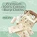MUKIN Baby Muslin Washcloths and Burp Cloths, Floral Pattern Cotton Face Towels, Burping Cloths for Newborn,6-Pack,10x20 inches