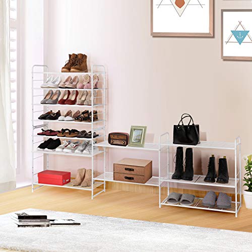Image of Simple Trending 4-Tier Stackable Shoe Rack, Expandable & Adjustable Shoe Organizer Storage Shelf, Wire Grid, White