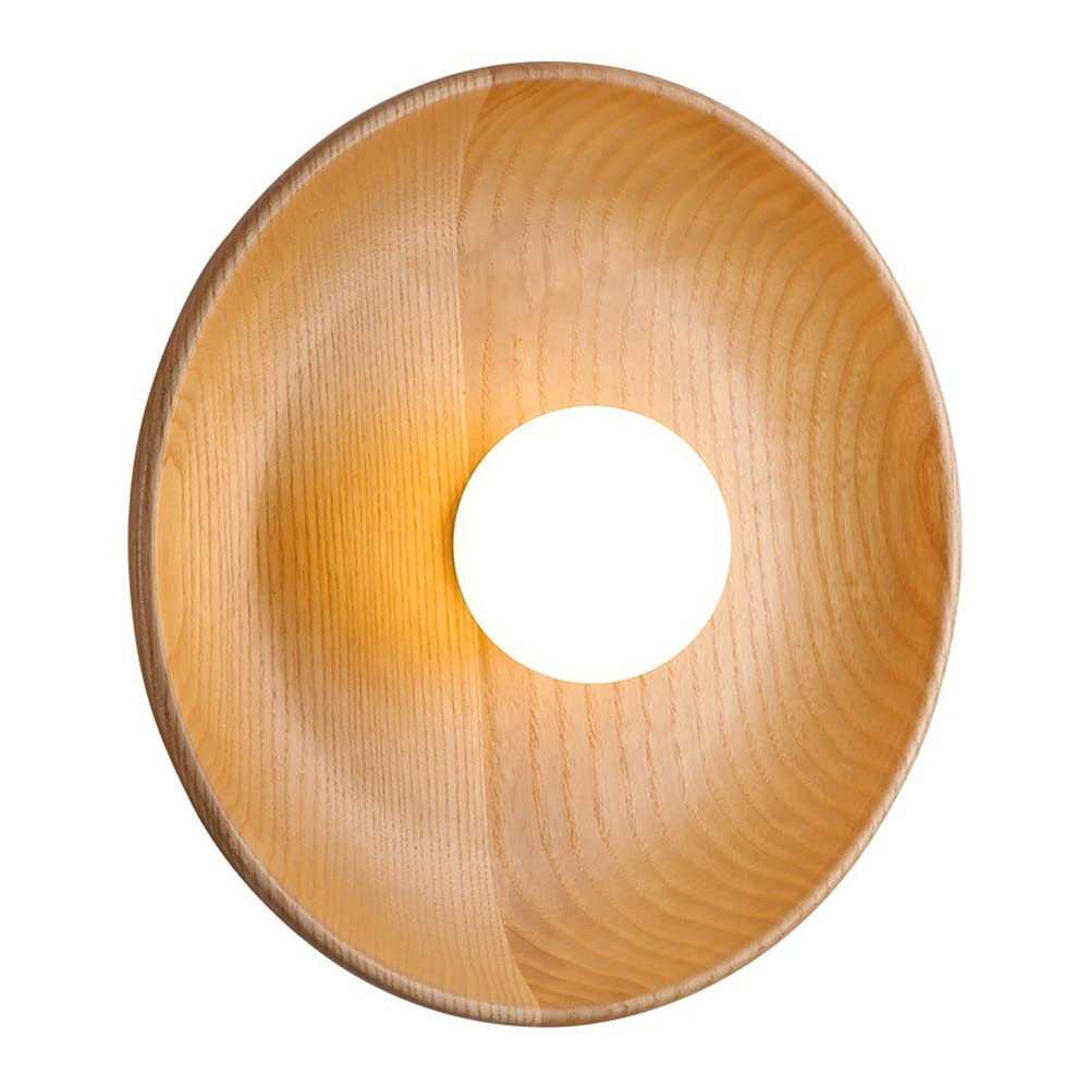SXECAEPS Modern Wood Wall Light Round Sconce Glass Globe Lamp Shade, Home Decor Lighting Fixture G9 Headboard Fixtures for Living Room Bedroom Bedside Restaurant
