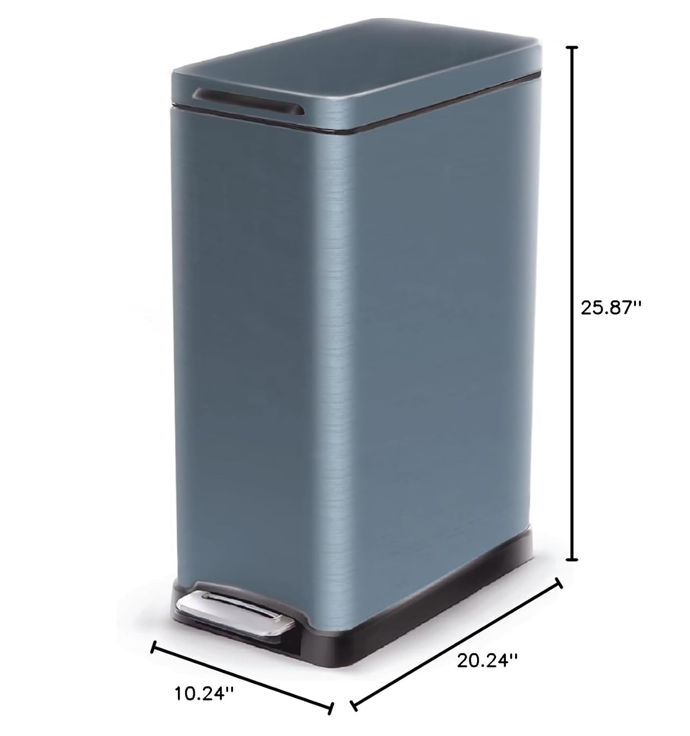 Home Zone Living 12 Gallon Slim Kitchen Trash Can with Slow Close Lid and Step Pedal, Stainless Steel, Matte Blue, 45 Liters