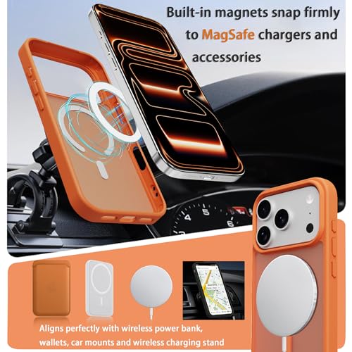 Image of Magnetic for iPhone 17 Pro Phone Case, [Compatible with MagSafe], Screen Protector X1, [Military Grade Drop Protection],Matte Finish,Slim,Shockproof,Protective (Orange, 17 pro)