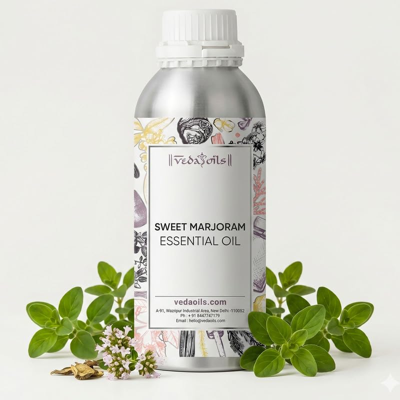 Image of VedaOils Sweet Marjoram Essential Oil 100ml | 100% Pure & Natural Marjoram Oil for Aromatherapy, Diffusers, Skincare, Haircare & Massage