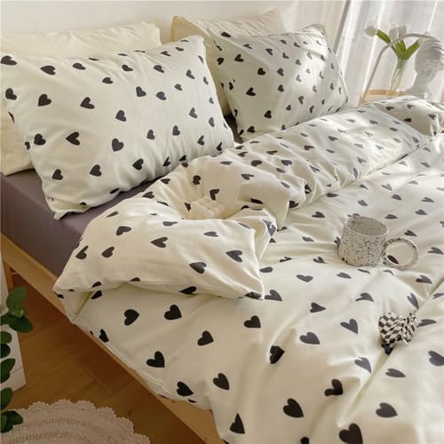 Covebett Herz Bettwäsche 135x200 Weiß mit Schwarz Herzen Muster...