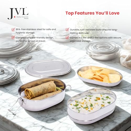 Image of JVL Stainless Steel 2 Tier Lunch Box (Capsule, Large)