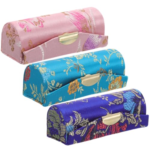 Healeved Étui À Rouge À Lèvres Chinois en Tissu 3 Pièces Boîte De Rangement Portable pour Maquillage Organisateur Compact pour Femmes en Voyage