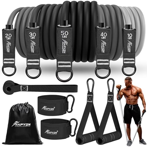 HPYGN Resistance Bands, Exercise Bands with Handles, Door Anchor, Legs Ankle Straps, Fitness Tubes Resistance Set for Home Workout, Muscle Training, Yoga, Physical Therapy, Home Gym Equipment