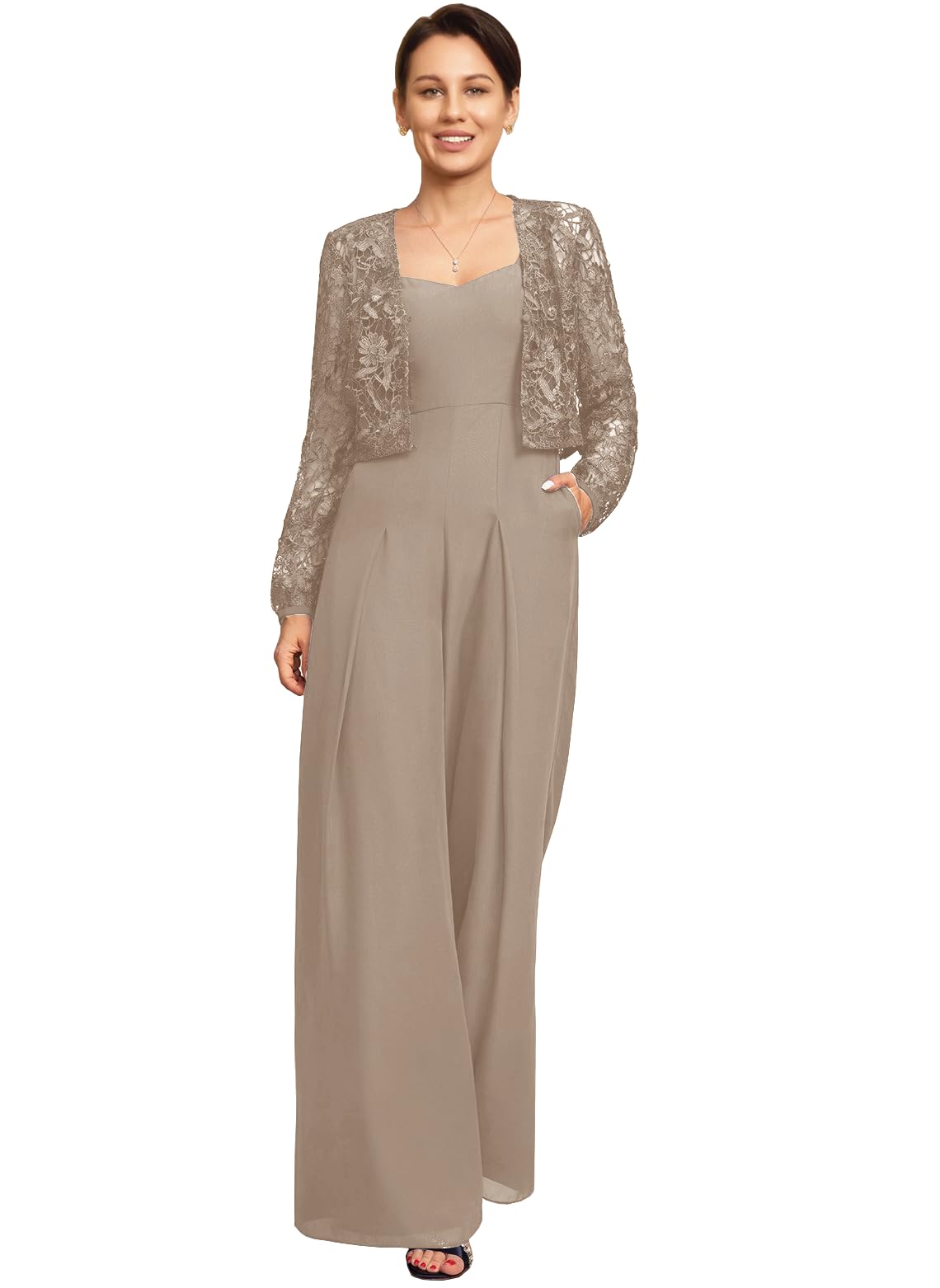 kosoze 2 Pieces Mother of the Bride Jumpsuits with Jacket Elegant Chiffon Grandmother of Groom Jumpsuit Wedding
