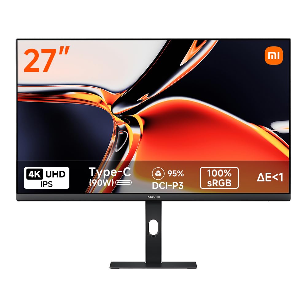 XIAOMI A27Ui Monitor 27 Pulgadas 4K UHD, IPS, USB-C 90W, 100% sRGB, HDR10, Soporte Ajustable, Pivot, TÜV, 3840x2160, HDMI, DP, Pantalla PC - Negro