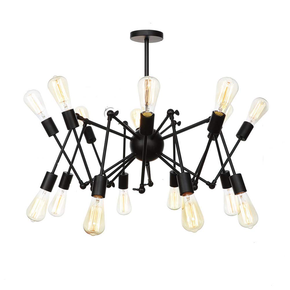 NZDY Gilded Chandelier 8 Lights Modern Sputnik Mid Century Pendant Lighting Fixture Vintage Gold Ceiling Light Fixture for Kitchen Dining Room Living Room,Black,16 Lights